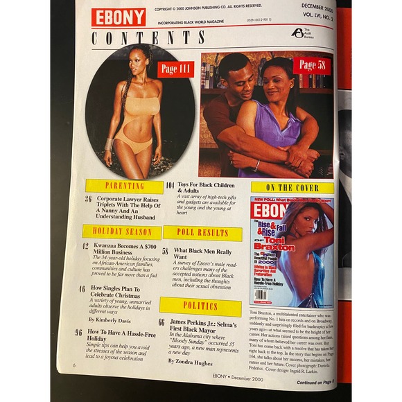 Ebony Magazine, December 2000, Cover Feature Story Toni Braxton - Picture 2 of 14